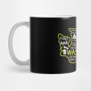 Washington cute map Tacoma Seattle Kennewick Spokane Mug